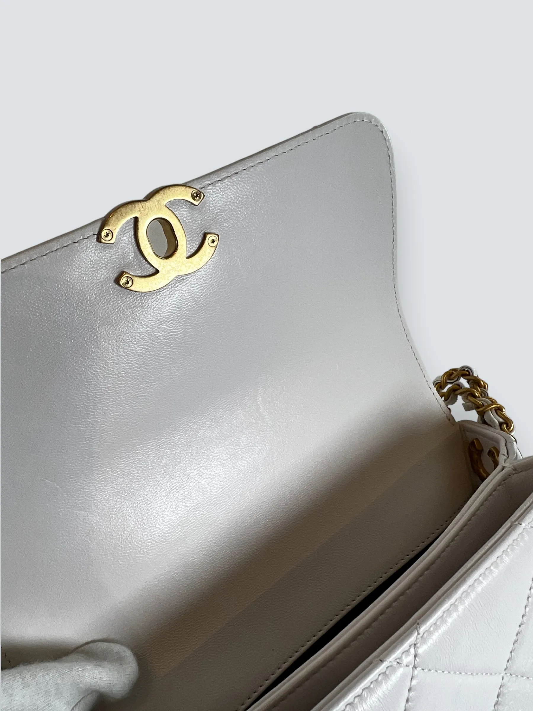 Chanel White Lambskin Leather CC Mini Flap