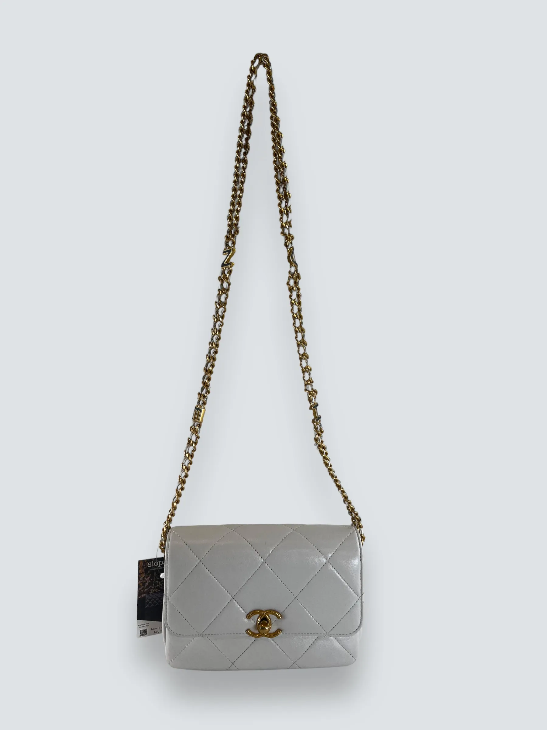 Chanel White Lambskin Leather CC Mini Flap