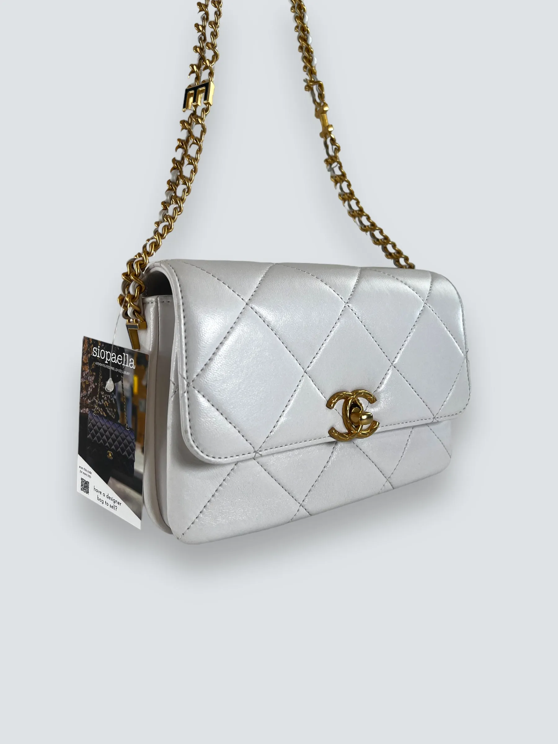 Chanel White Lambskin Leather CC Mini Flap