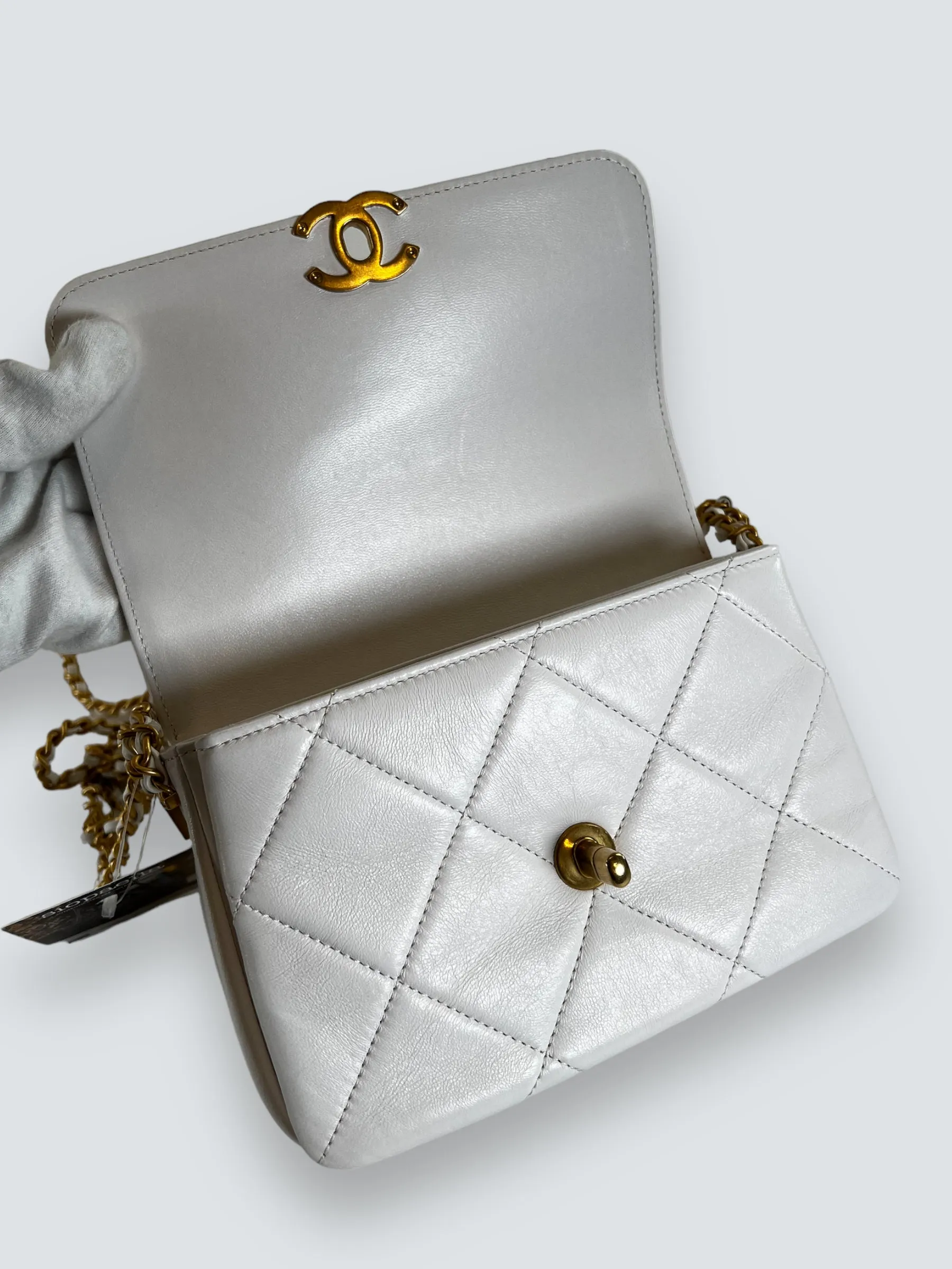 Chanel White Lambskin Leather CC Mini Flap