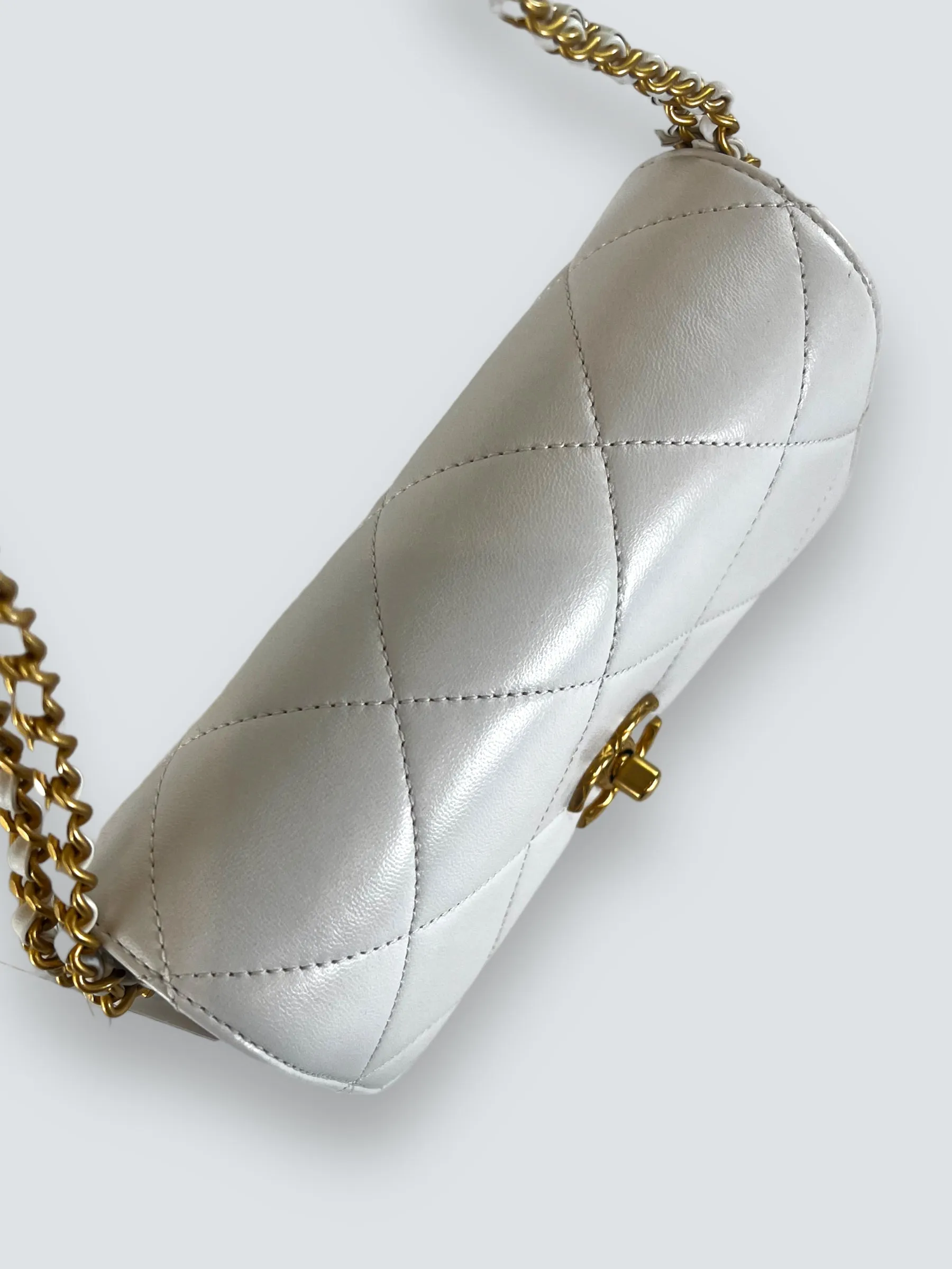Chanel White Lambskin Leather CC Mini Flap