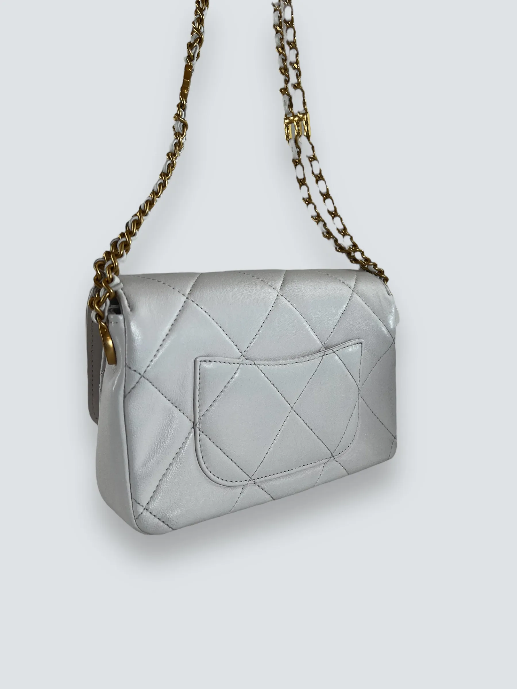 Chanel White Lambskin Leather CC Mini Flap