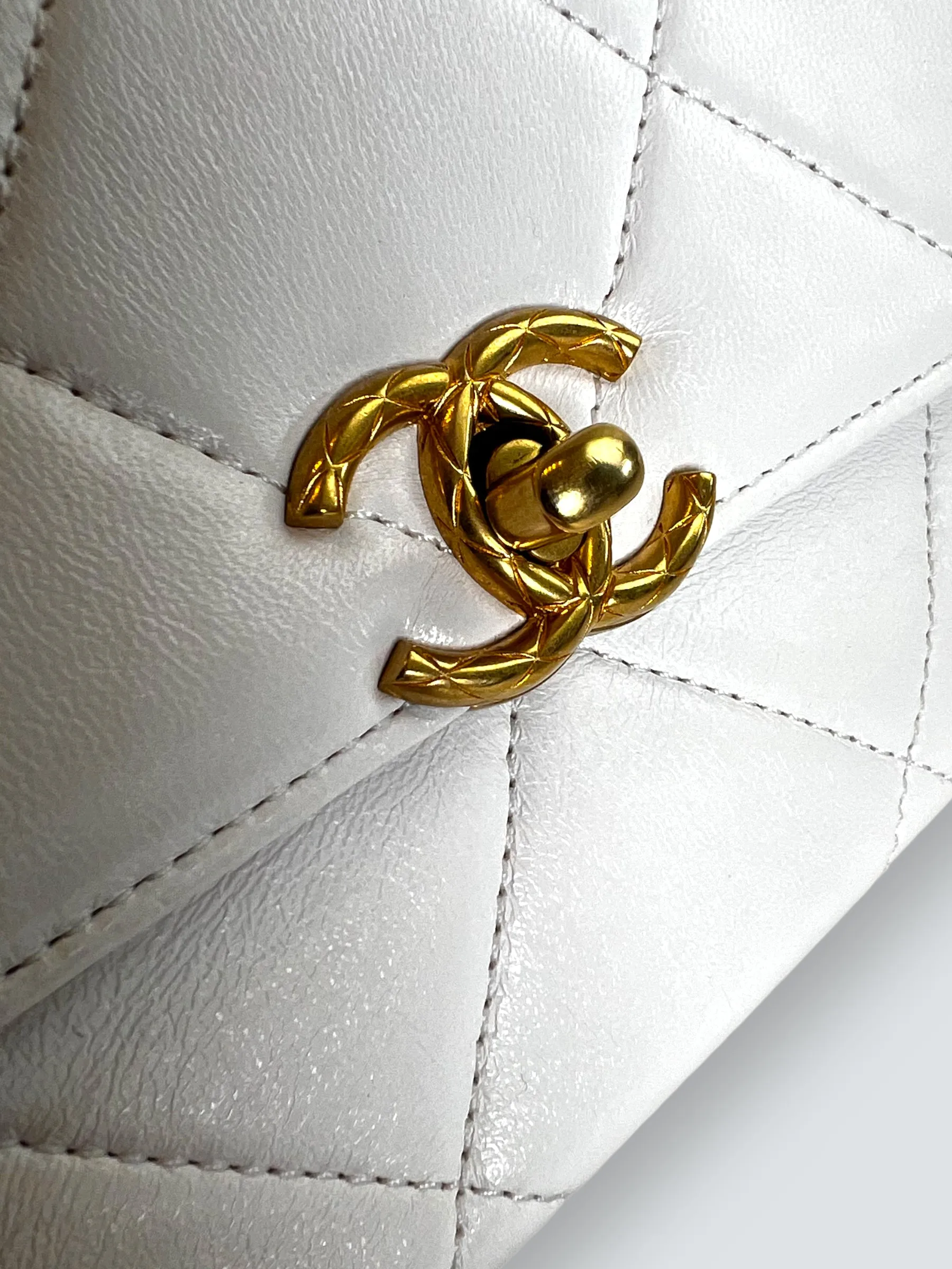 Chanel White Lambskin Leather CC Mini Flap