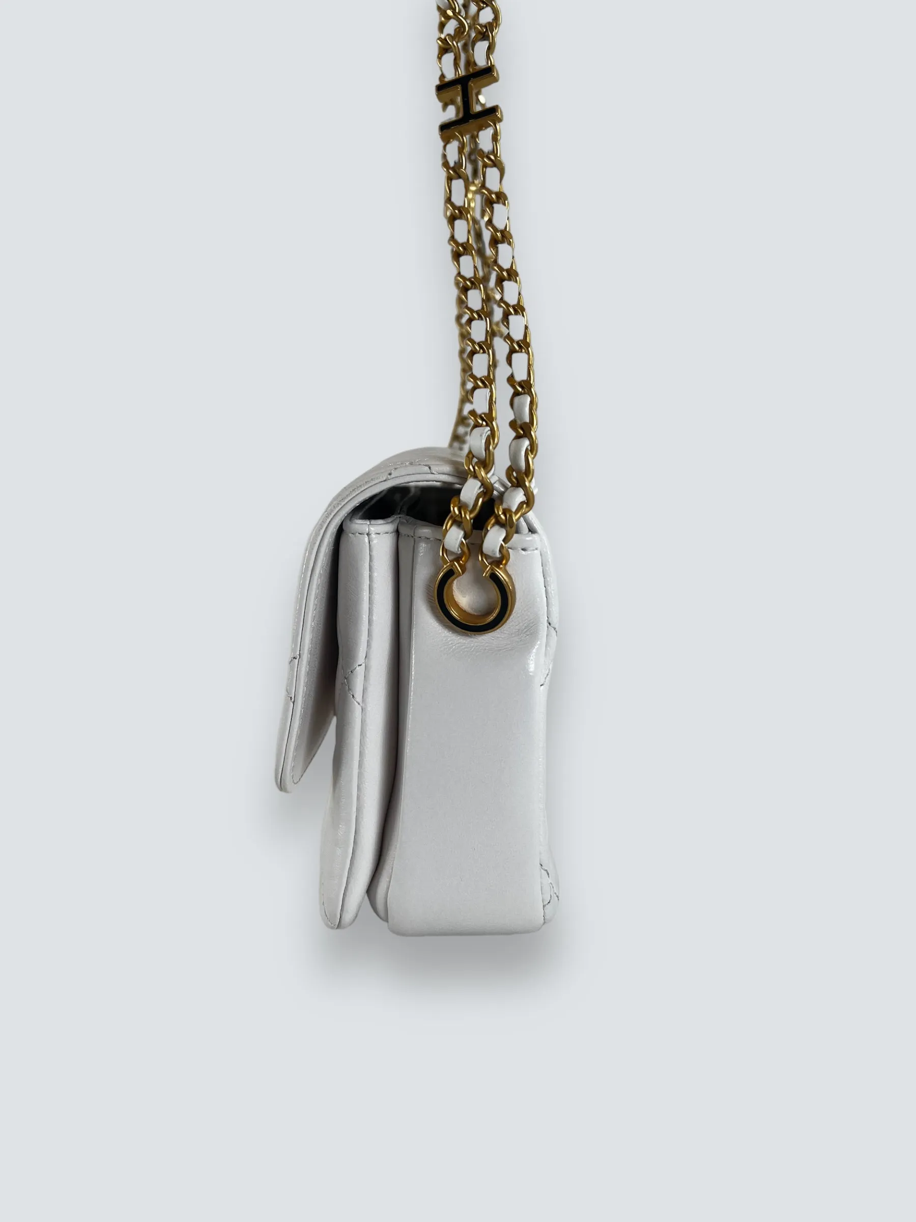 Chanel White Lambskin Leather CC Mini Flap