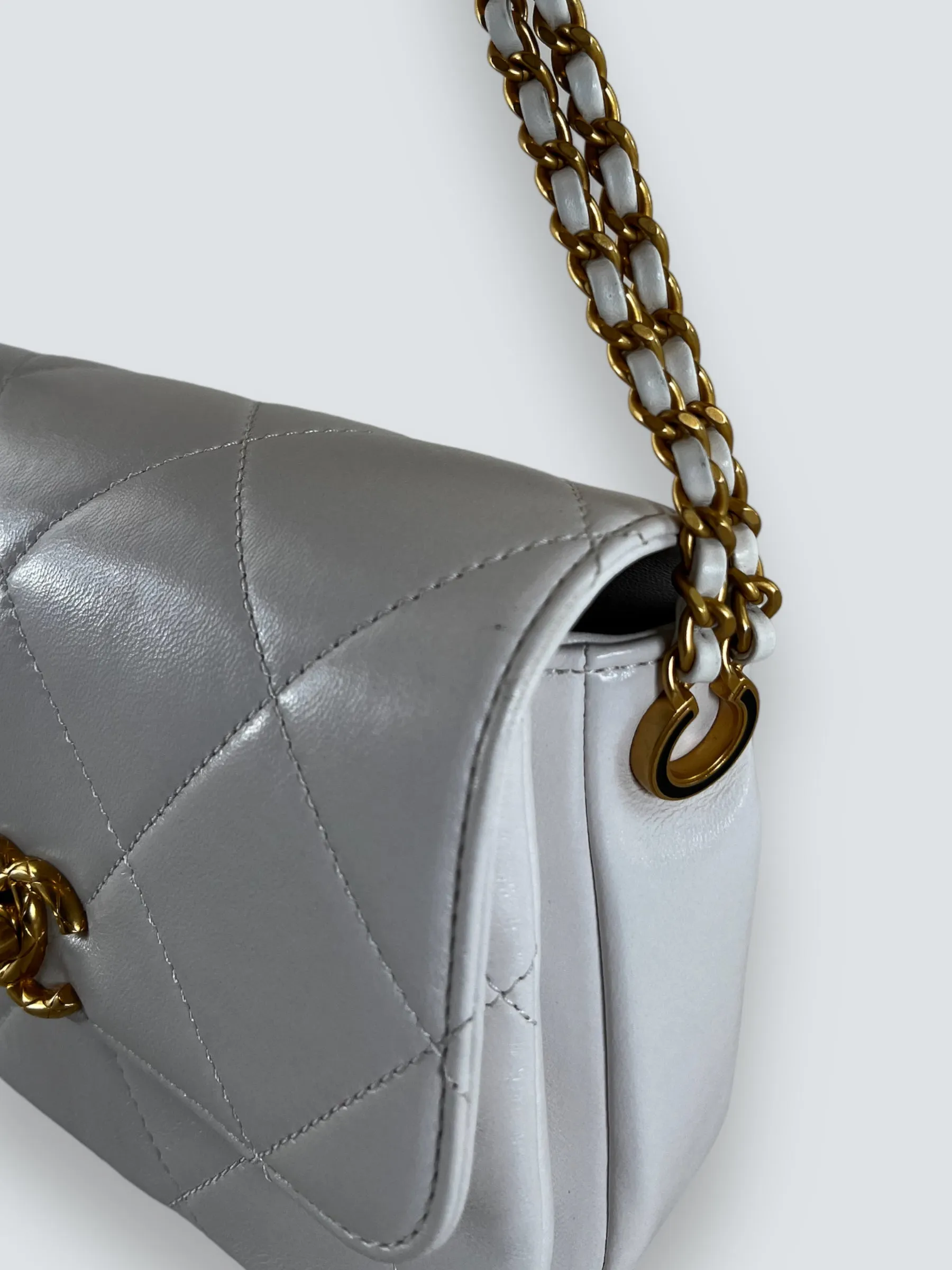 Chanel White Lambskin Leather CC Mini Flap