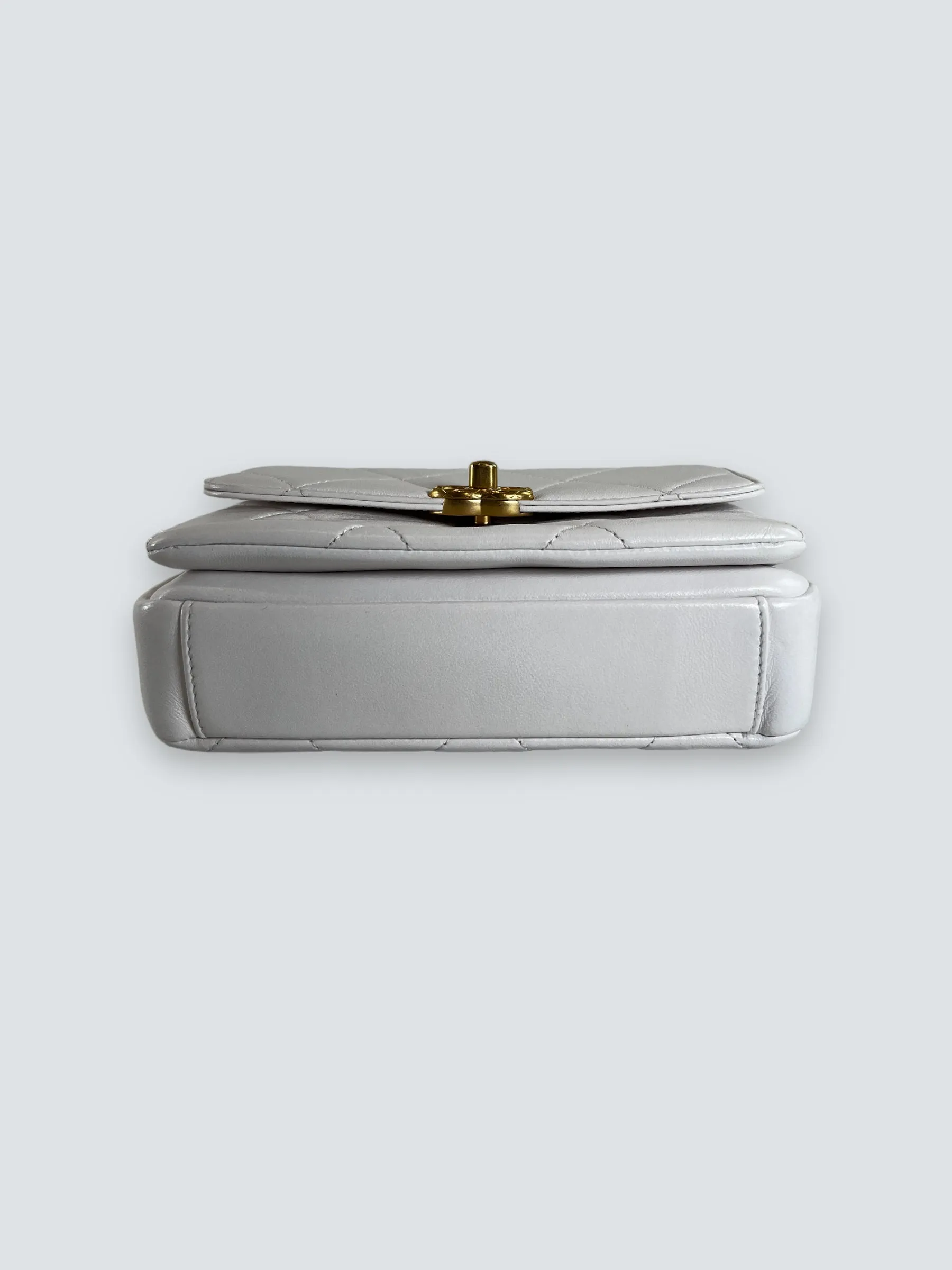 Chanel White Lambskin Leather CC Mini Flap