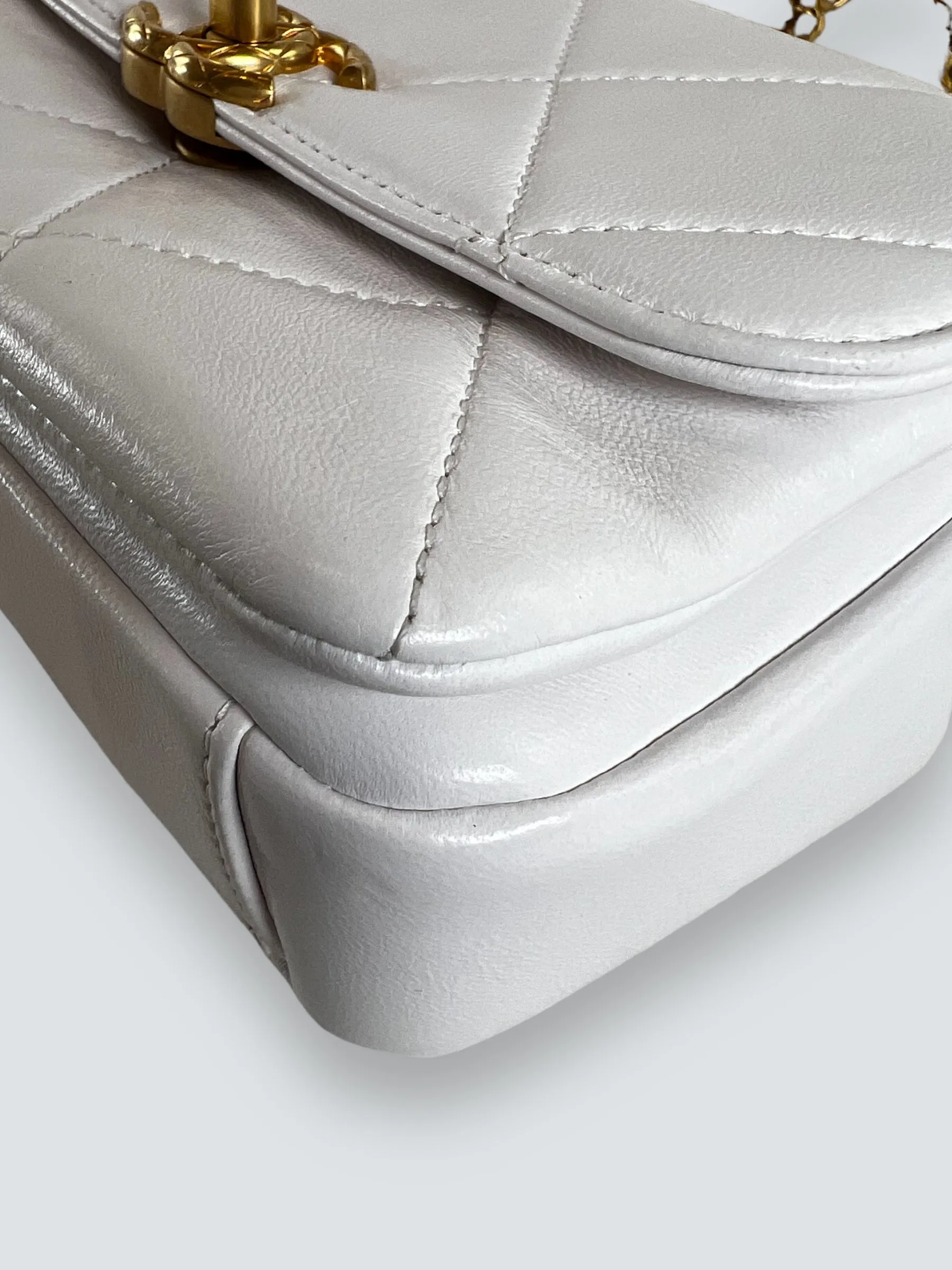 Chanel White Lambskin Leather CC Mini Flap