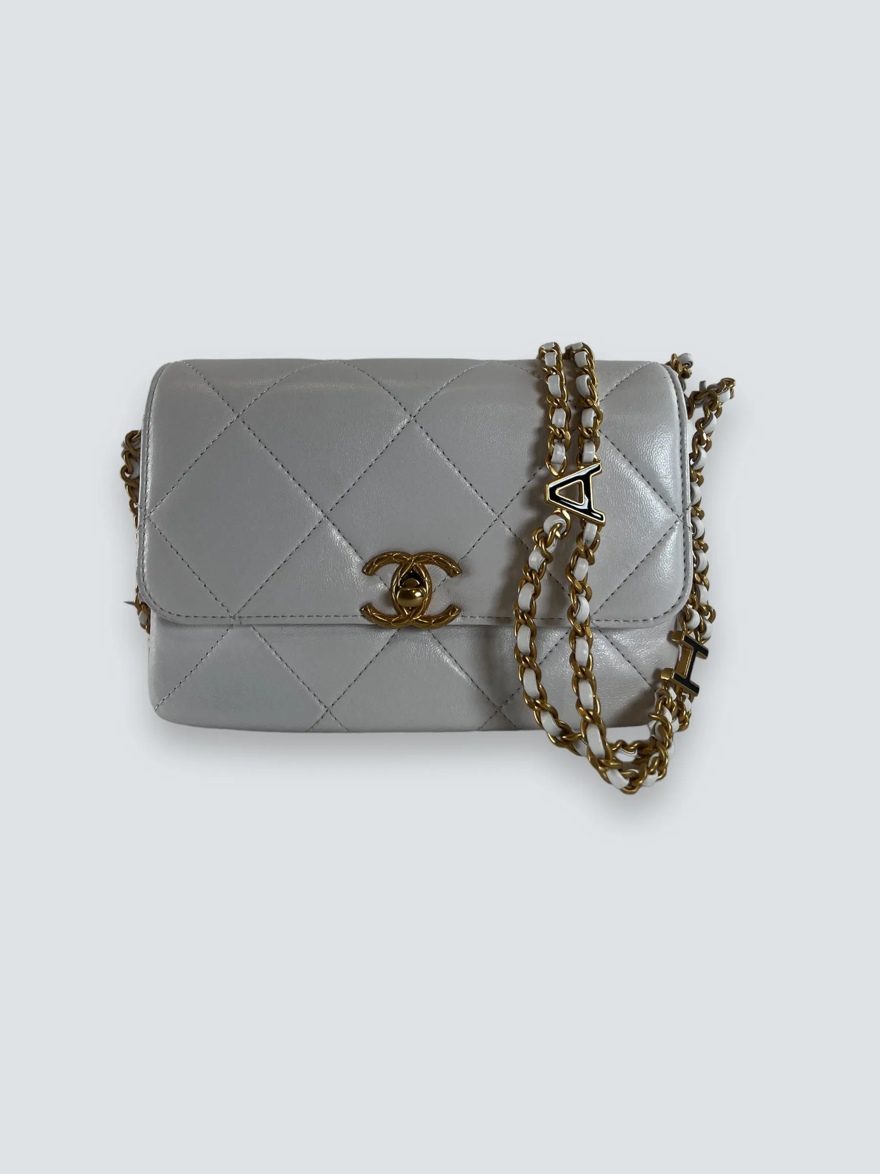 Chanel White Lambskin Leather CC Mini Flap
