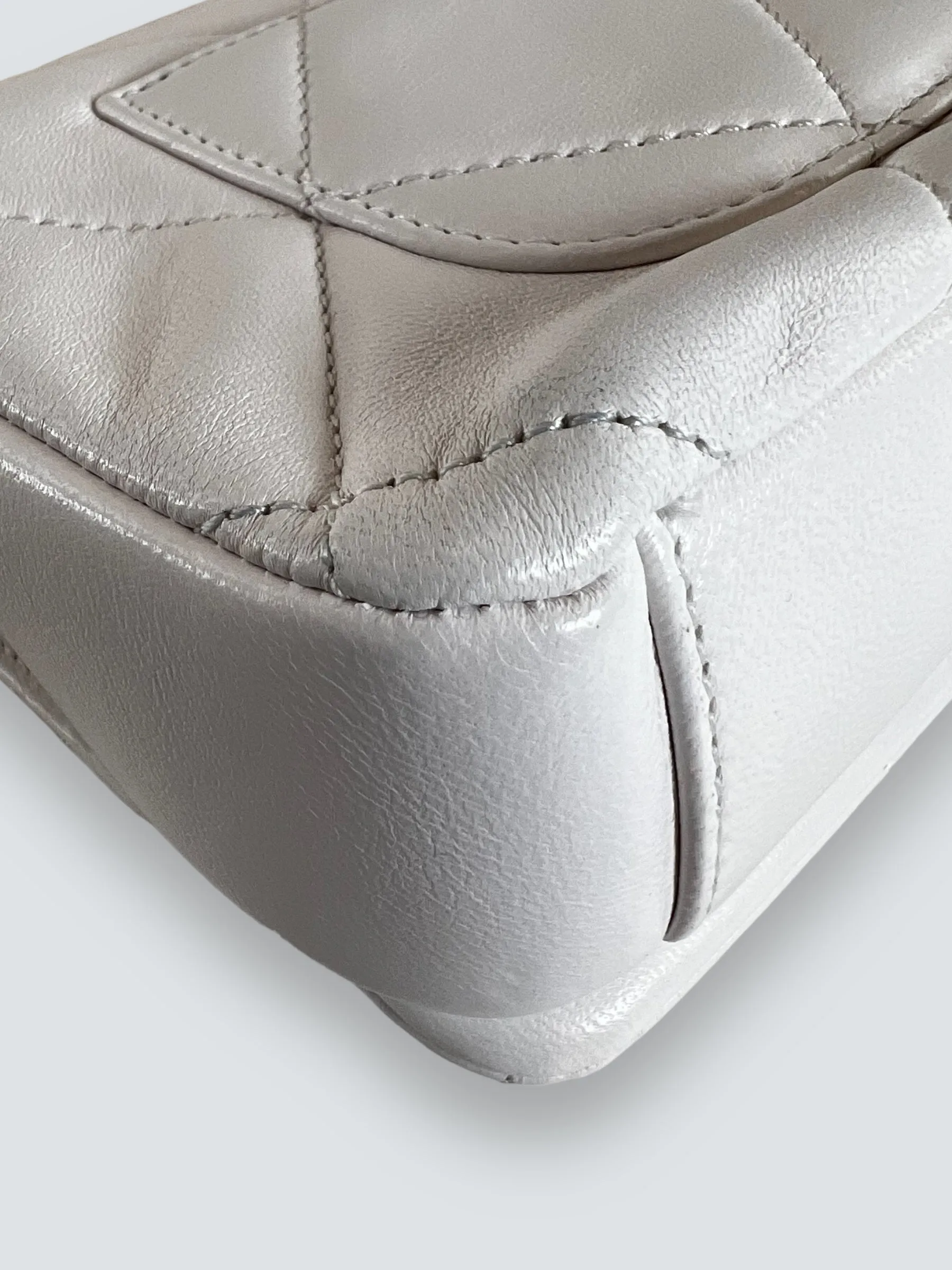 Chanel White Lambskin Leather CC Mini Flap