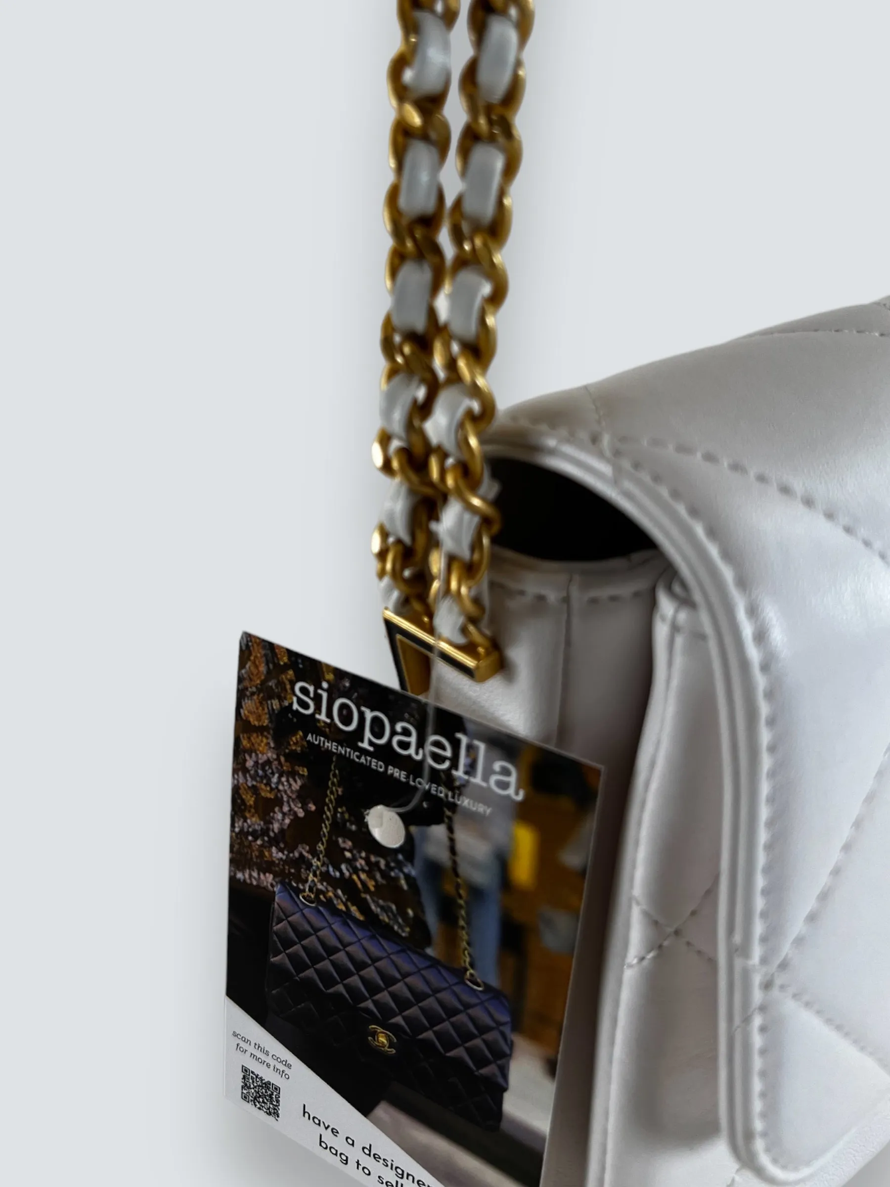 Chanel White Lambskin Leather CC Mini Flap