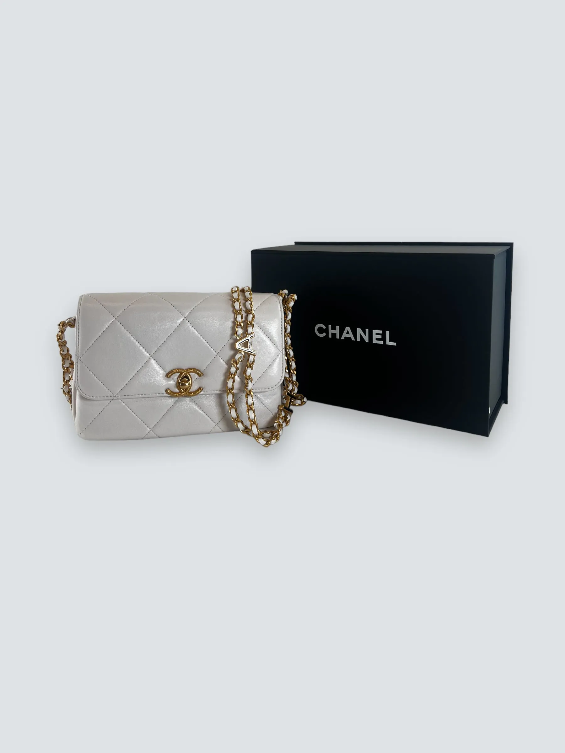 Chanel White Lambskin Leather CC Mini Flap