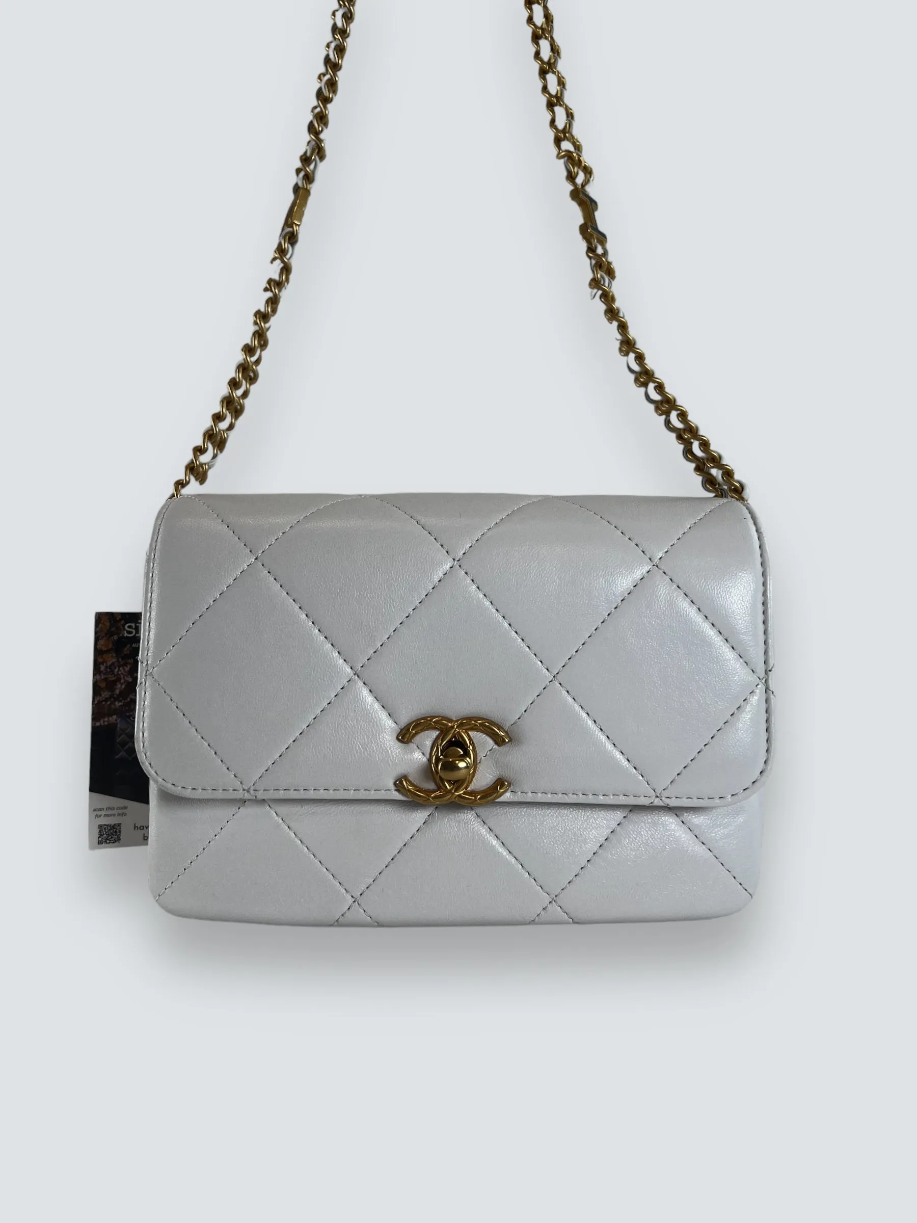 Chanel White Lambskin Leather CC Mini Flap