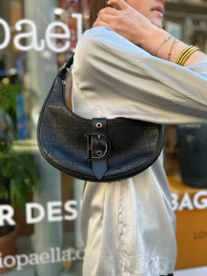 Christian Dior Black Cannage Leather Croissant Hobo
