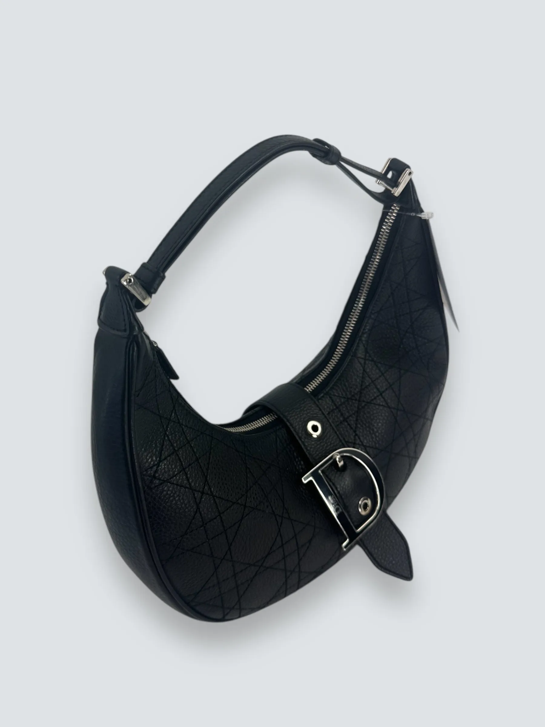 Christian Dior Black Cannage Leather Croissant Hobo
