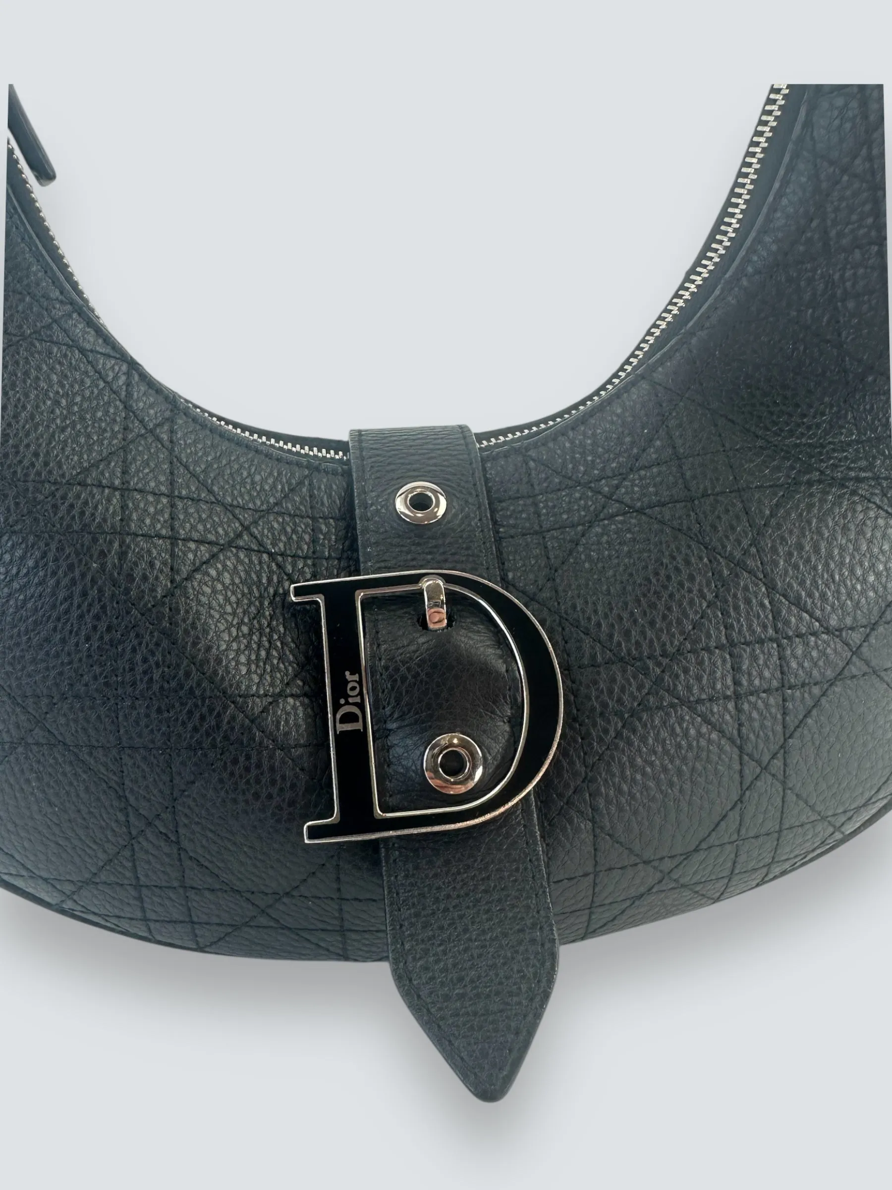 Christian Dior Black Cannage Leather Croissant Hobo