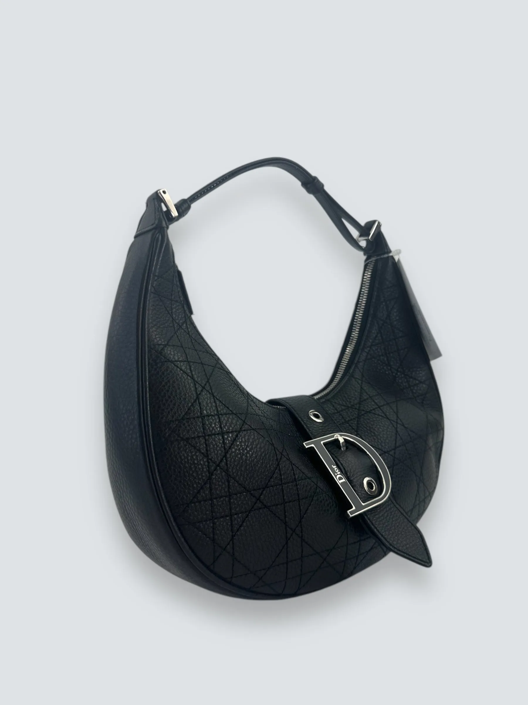 Christian Dior Black Cannage Leather Croissant Hobo