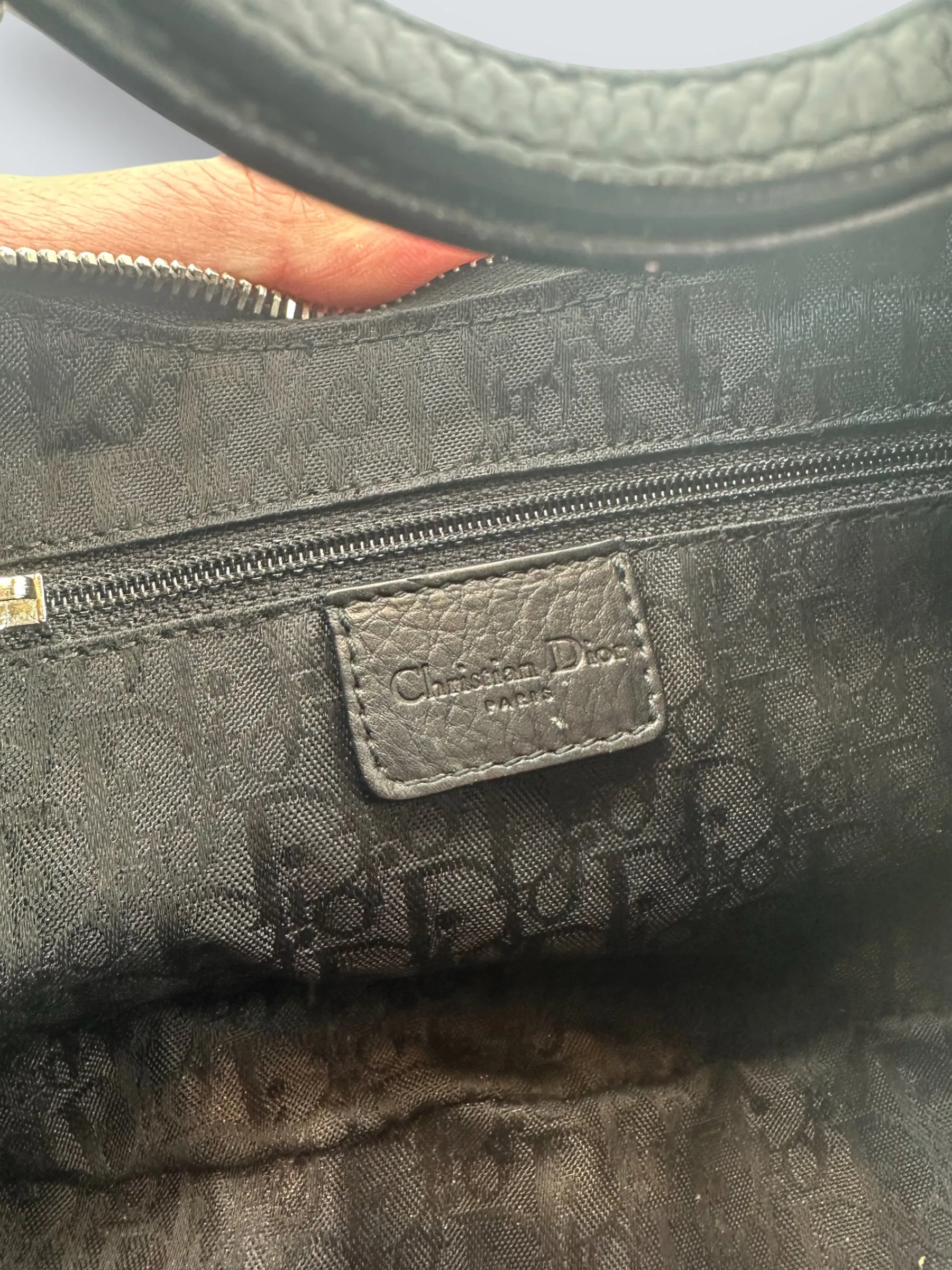 Christian Dior Black Cannage Leather Croissant Hobo