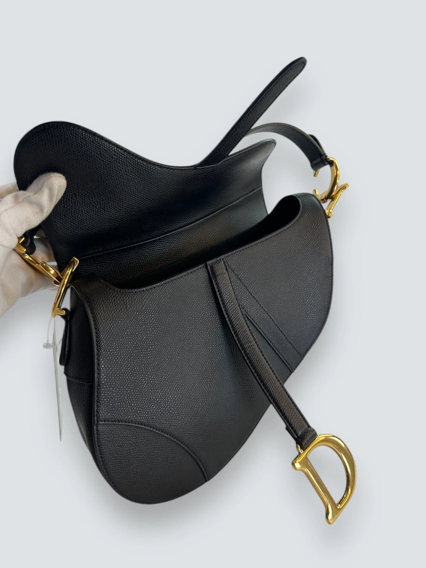 Christian Dior Black Leather Saddle  Bag
