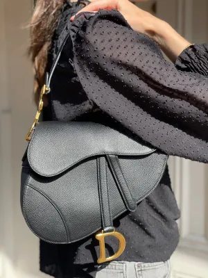 Christian Dior Black Leather Saddle  Bag
