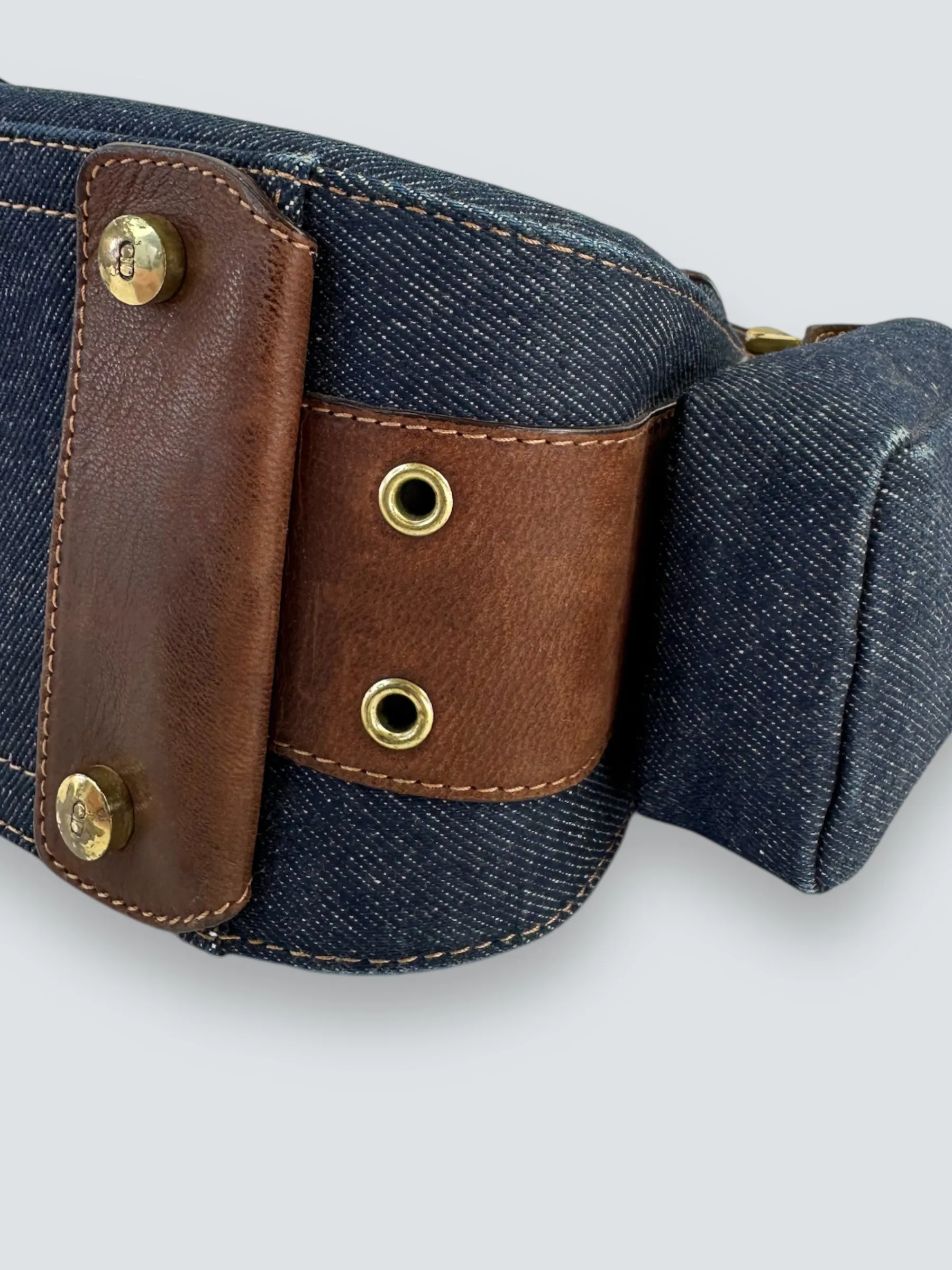 Christian Dior Denim & Brown Leather Columbus Shoulder Bag
