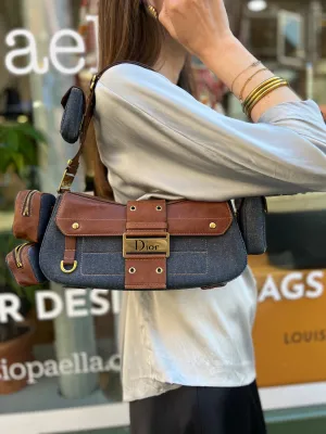 Christian Dior Denim & Brown Leather Columbus Shoulder Bag