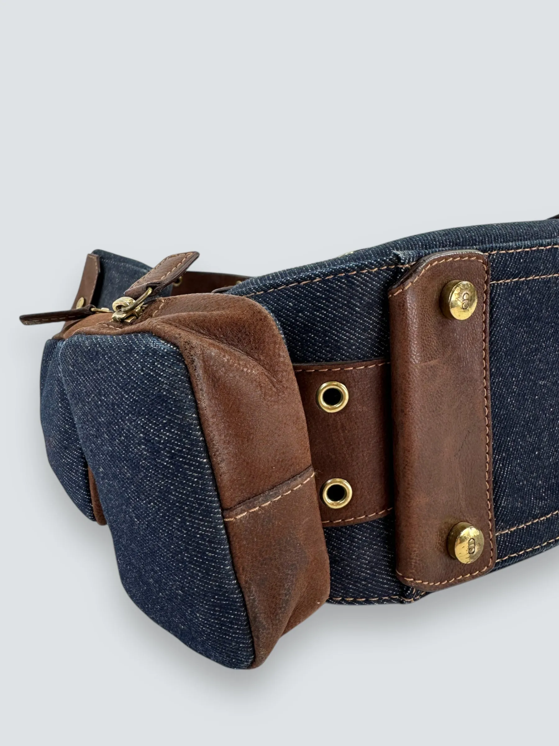 Christian Dior Denim & Brown Leather Columbus Shoulder Bag