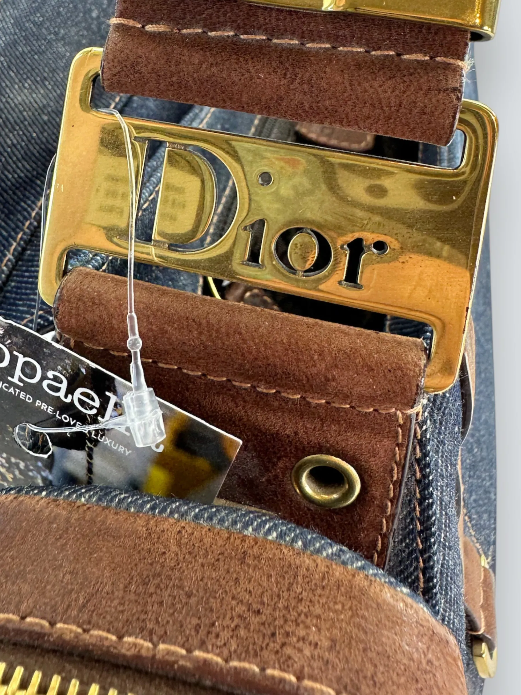 Christian Dior Denim & Brown Leather Columbus Shoulder Bag