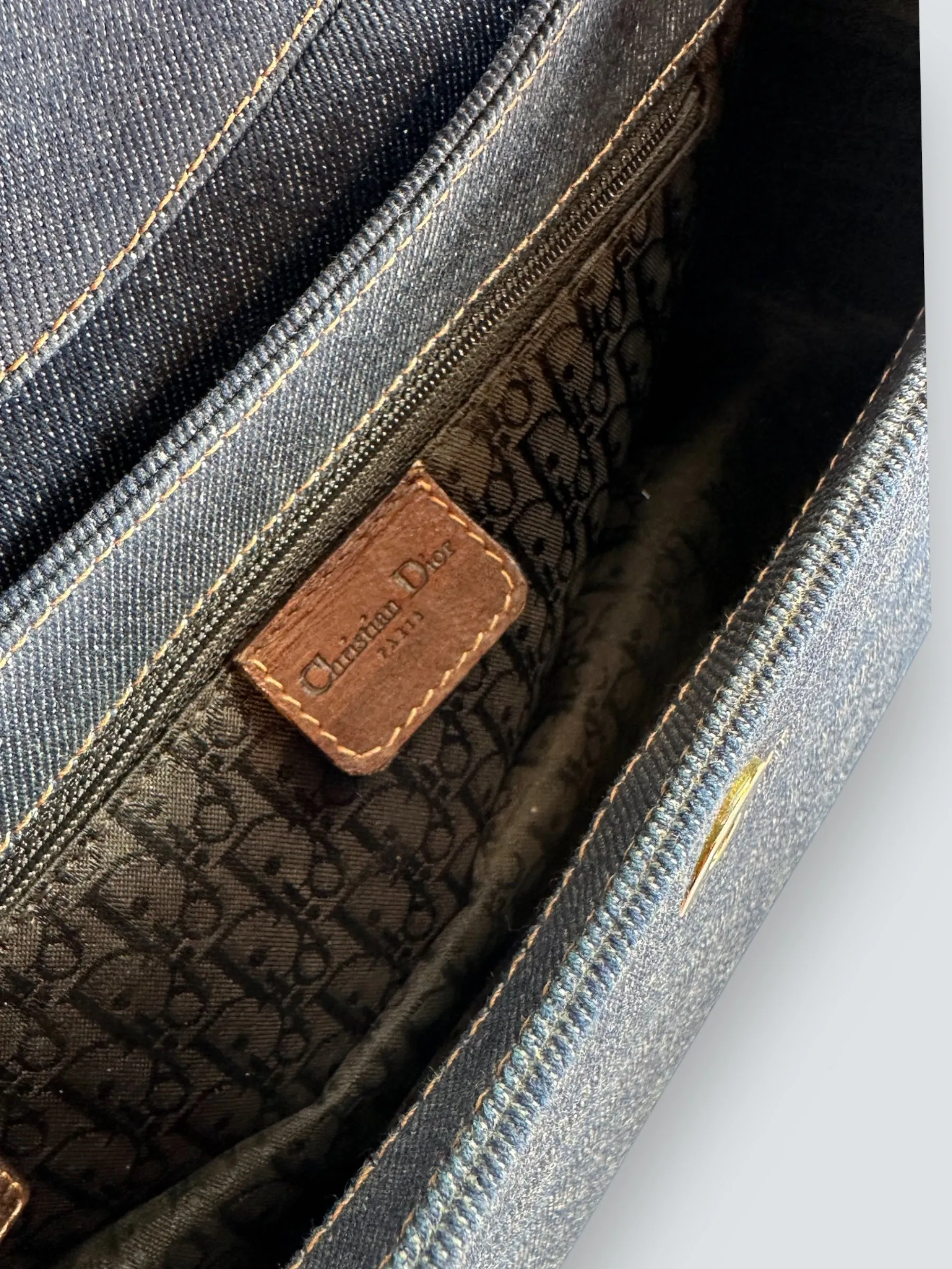 Christian Dior Denim & Brown Leather Columbus Shoulder Bag