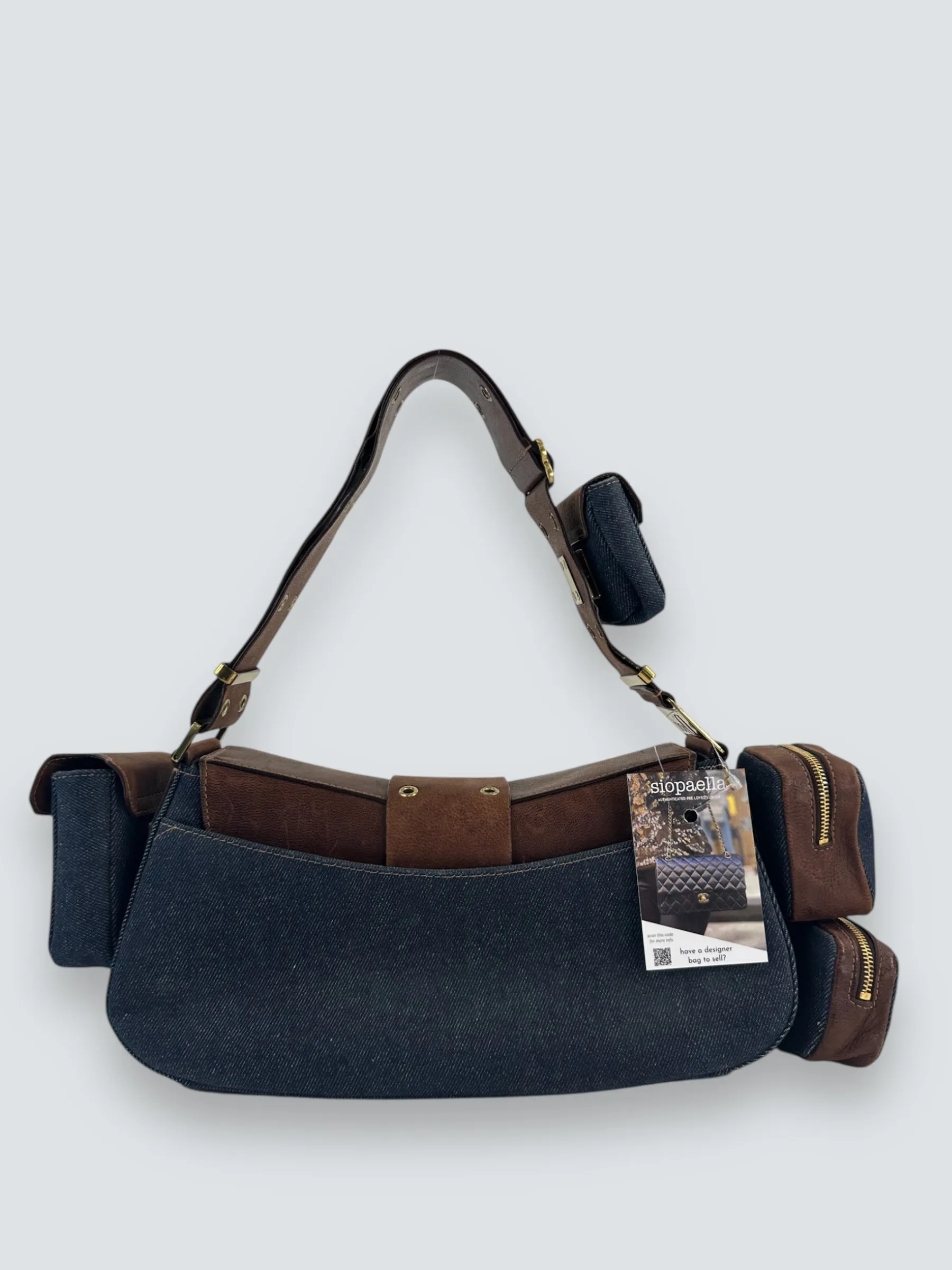 Christian Dior Denim & Brown Leather Columbus Shoulder Bag