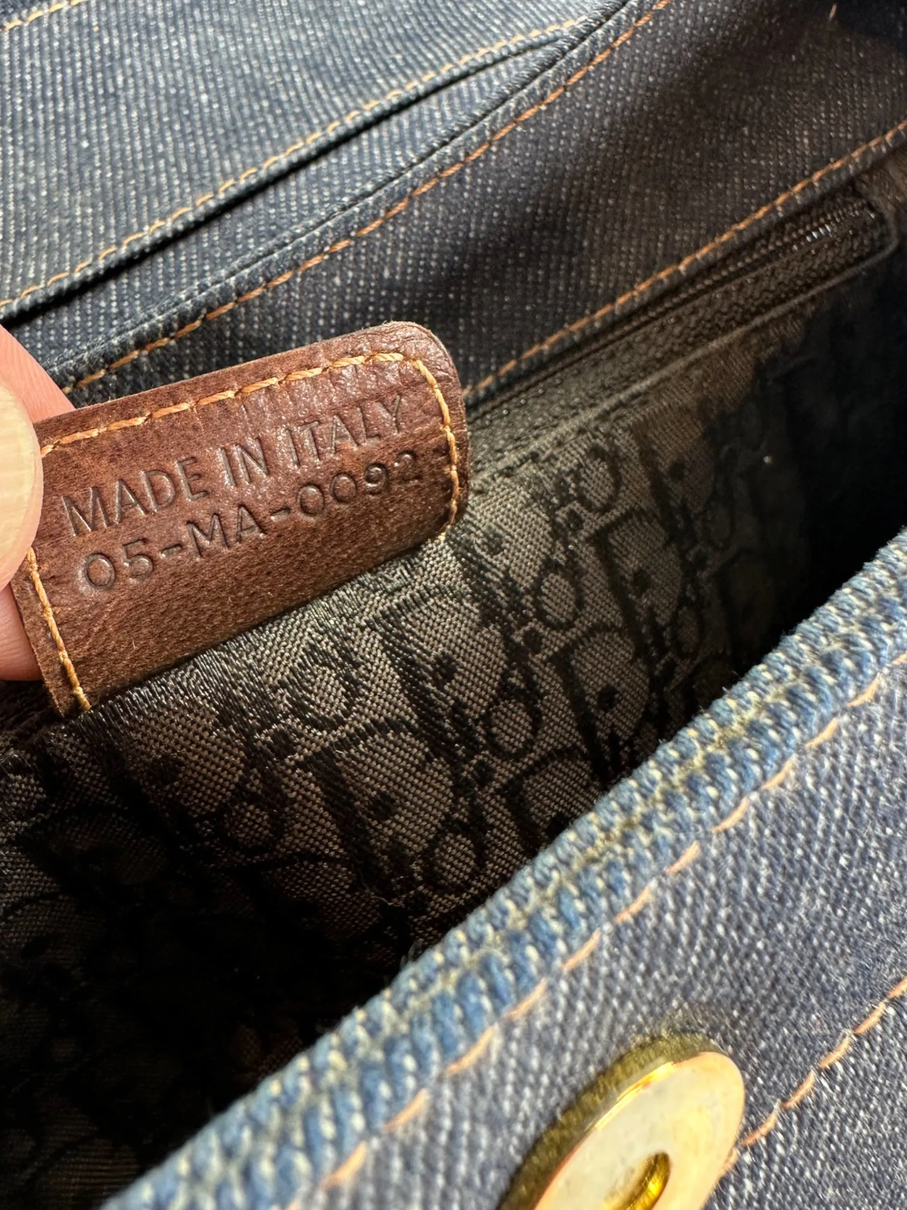 Christian Dior Denim & Brown Leather Columbus Shoulder Bag