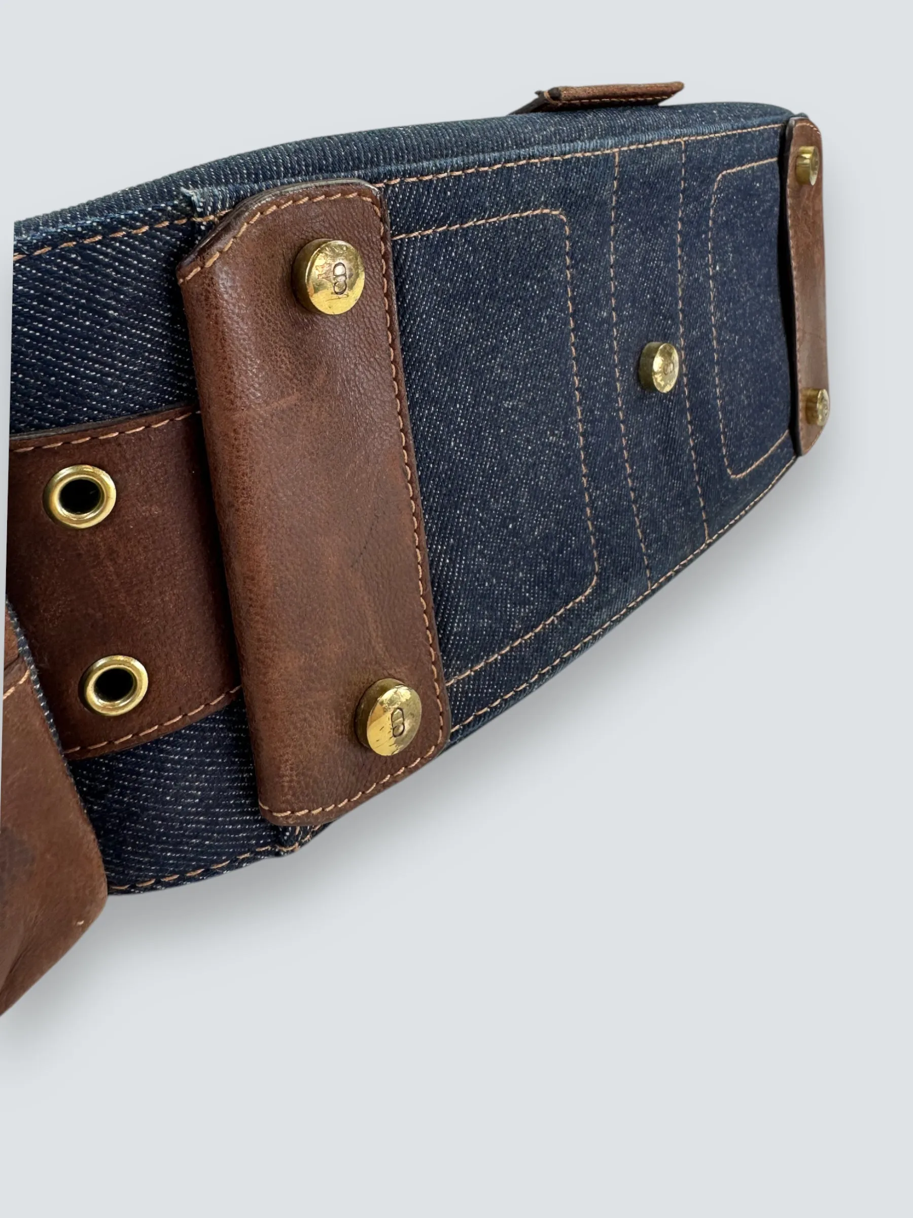Christian Dior Denim & Brown Leather Columbus Shoulder Bag
