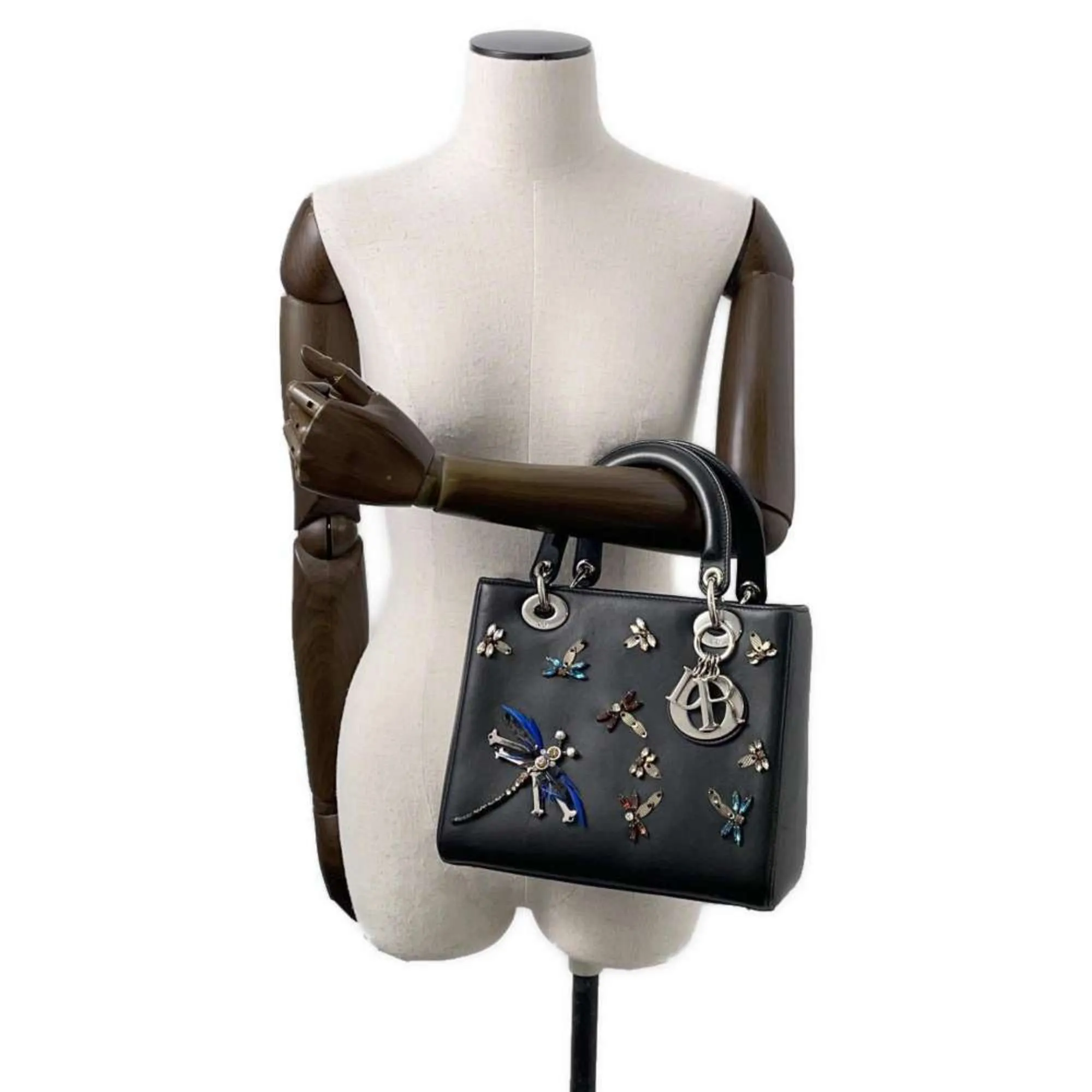Christian Dior Lady Dior Leather Rhinestone Handbag (Pre-Owned)