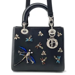 Christian Dior Lady Dior Leather Rhinestone Handbag (Pre-Owned)