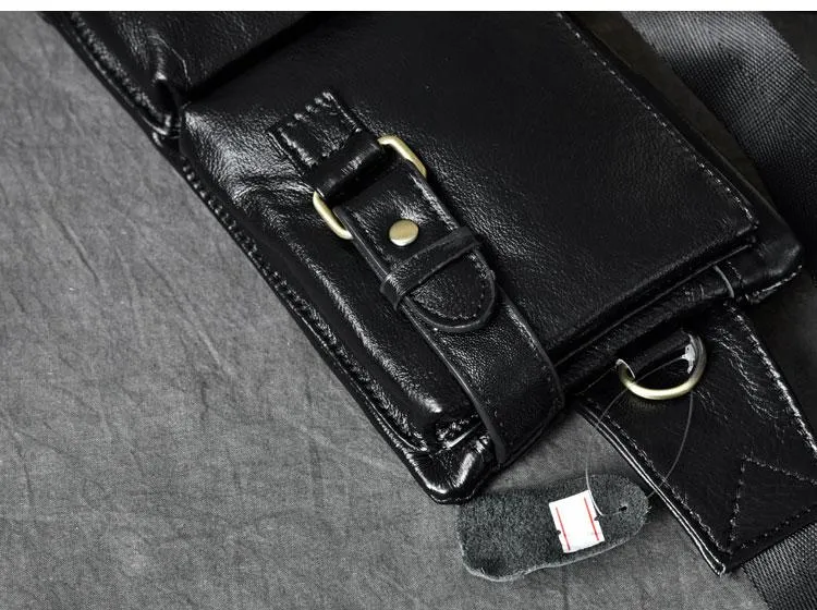 Cool Black Leather Fanny Pack Mens Waist Bag Hip Black Pack Bumbag for Men