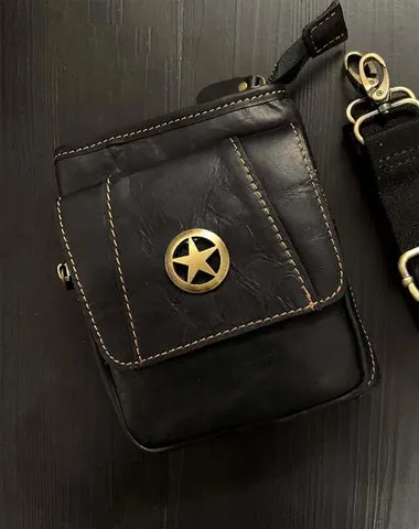 Cool Black Leather Men's Biker Belt Pouch Waist Belt Bag Black Small Biker Side Bag For Men