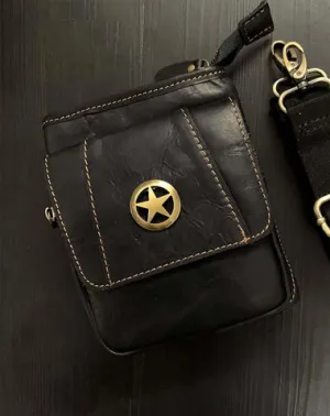Cool Black Leather Men's Biker Belt Pouch Waist Belt Bag Black Small Biker Side Bag For Men