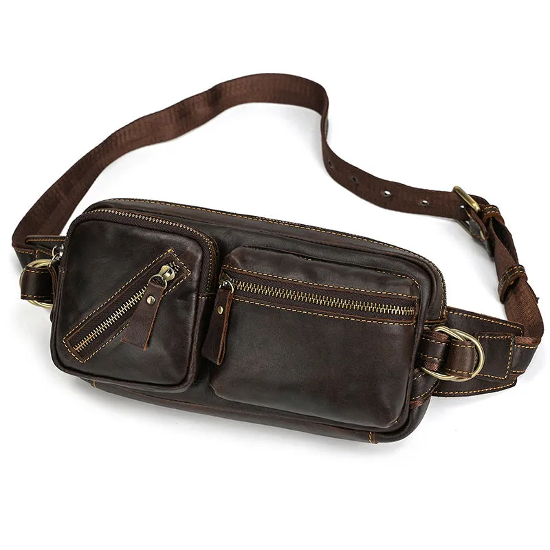 Cool Brown Leather Fanny Pack Mens Waist Bags Hip Pack Belt Bags Bumbags for Men