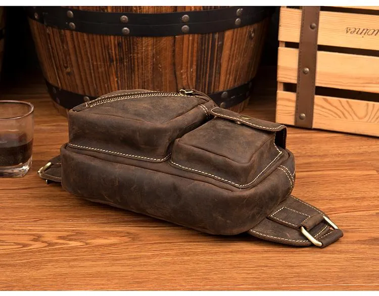 Cool Brown Leather Fanny Pack Mens Waist Bags Hip Pack Belt Bags Bumbags for Men
