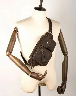 Cool Brown Leather Fanny Pack Mens Waist Bags Hip Pack Belt Bags Bumbags for Men