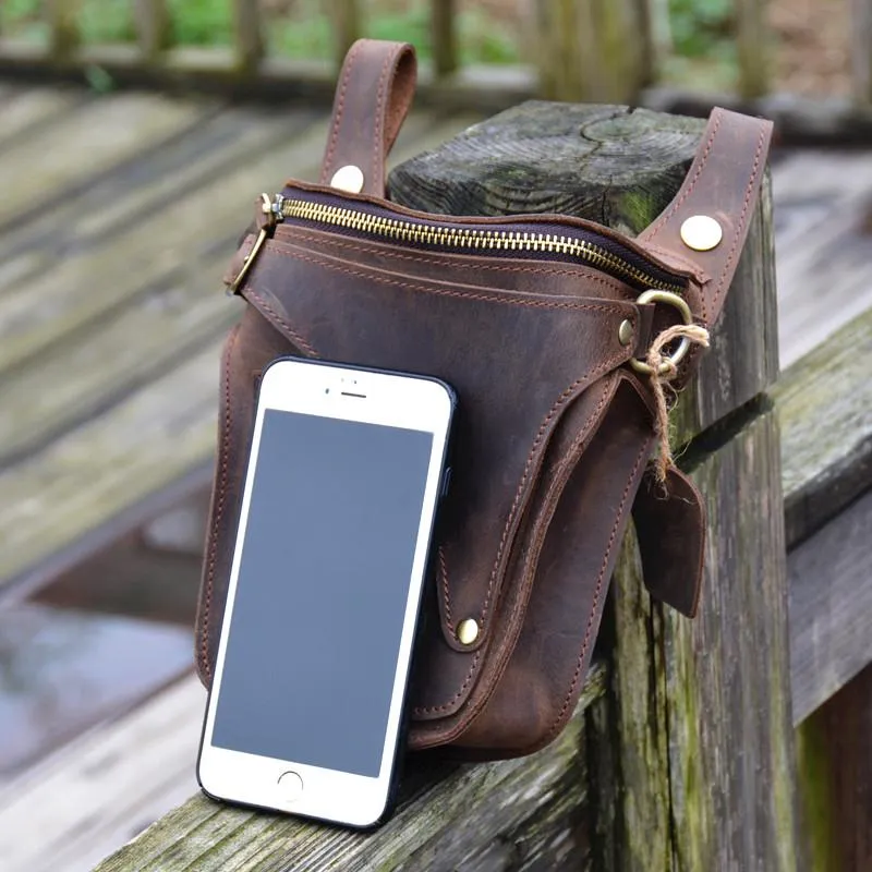 Cool Brown Leather Men's Belt Bag Waist Bag Motorcycle Bag Belt Pouch For Men