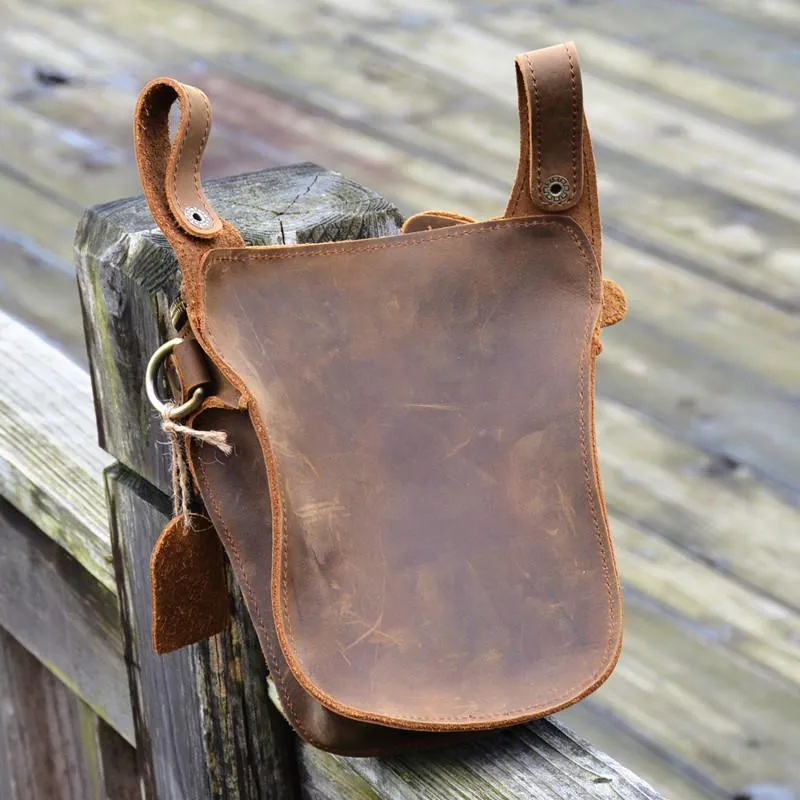 Cool Brown Leather Men's Belt Bag Waist Bag Motorcycle Bag Belt Pouch For Men