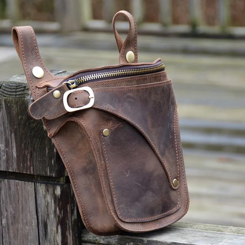 Cool Brown Leather Men's Belt Bag Waist Bag Motorcycle Bag Belt Pouch For Men