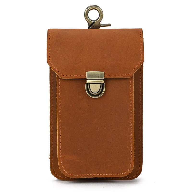 Cool Brown Leather Mens Belt Case Belt Pouch Mini Waist Pouch Belt Bags Phone Bag For Men
