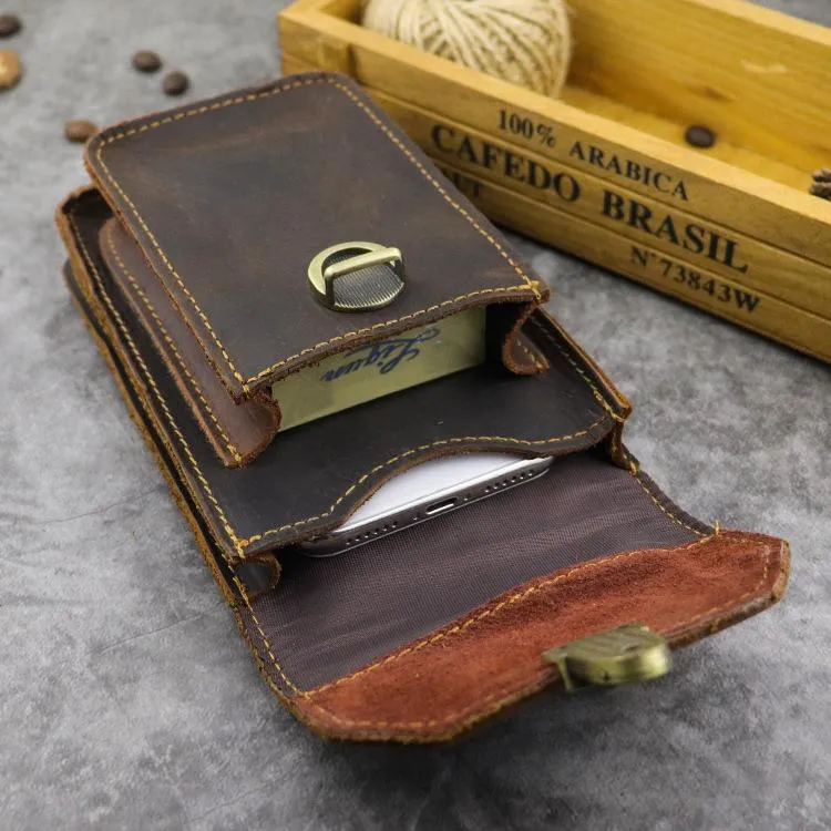 Cool Brown Leather Mens Belt Case Belt Pouch Mini Waist Pouch Belt Bags Phone Bag For Men