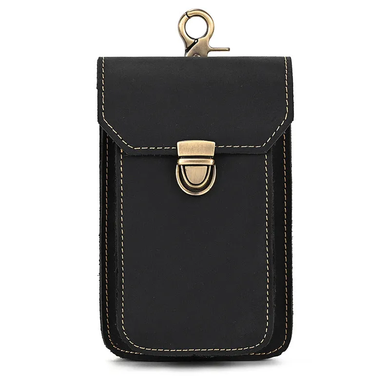 Cool Brown Leather Mens Belt Case Belt Pouch Mini Waist Pouch Belt Bags Phone Bag For Men