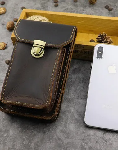 Cool Brown Leather Mens Belt Case Belt Pouch Mini Waist Pouch Belt Bags Phone Bag For Men