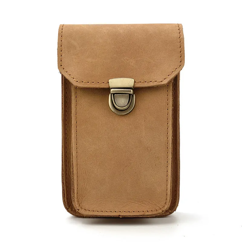 Cool Brown Leather Mens Belt Case Belt Pouch Mini Waist Pouch Belt Bags Phone Bag For Men