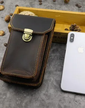 Cool Brown Leather Mens Belt Case Belt Pouch Mini Waist Pouch Belt Bags Phone Bag For Men