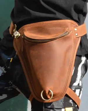 Cool Brown Leather Men's Belt Pouch Belt Bag Drop Leg Bag Waist Bag For Men
