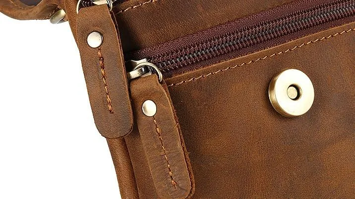 Cool Brown Leather Mens Belt Pouch Mini Shoulder Bag Waist Bags For Men